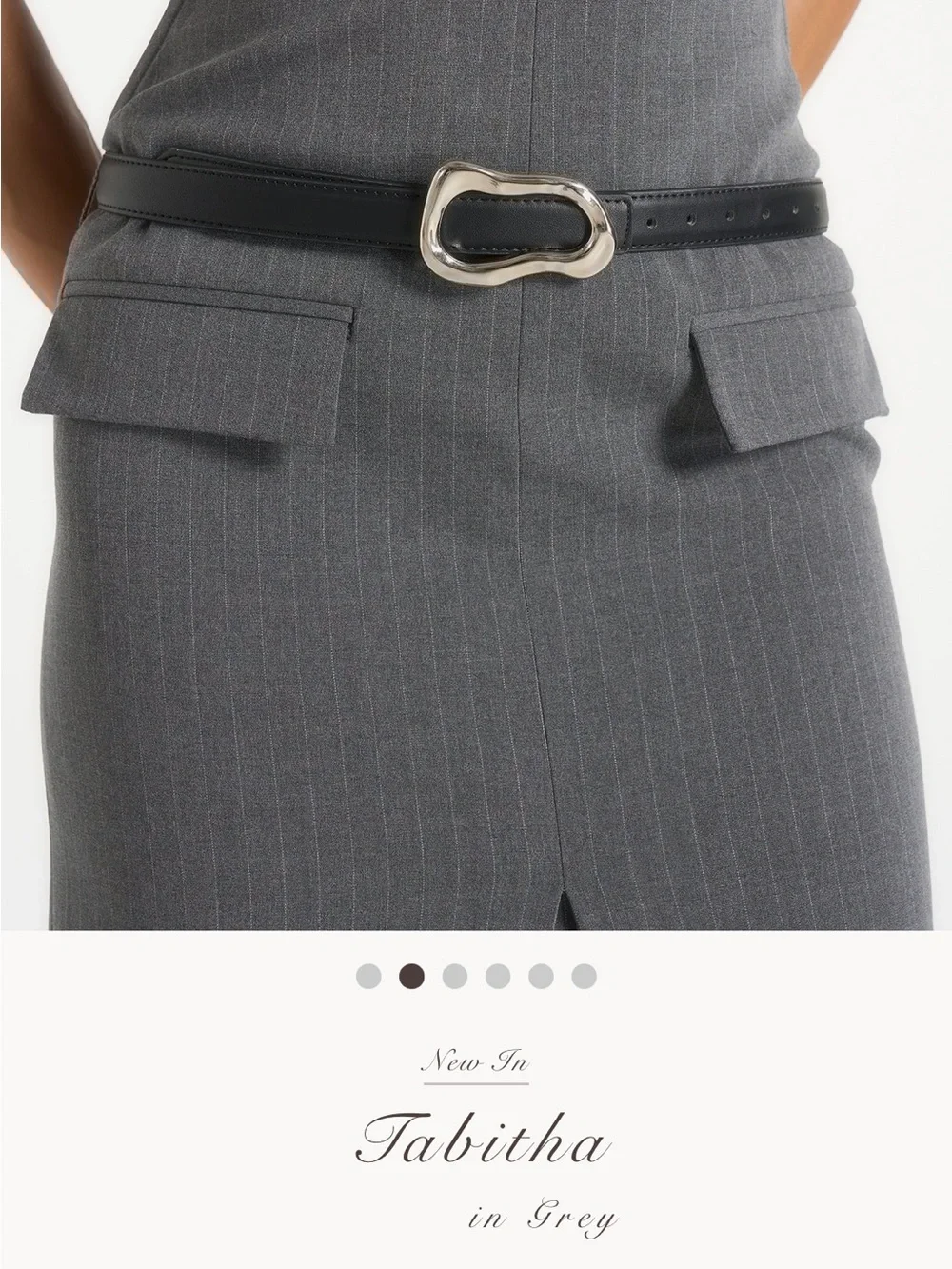 Maniere De Voir Strapless Gray Maxi Dress with Belted Waist